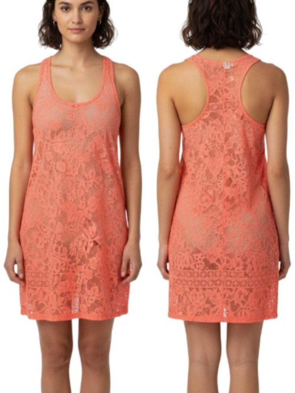 Miken Swim XL Crazy Coral Crochet Lace Racerback Tank Top Cover Up Dress New